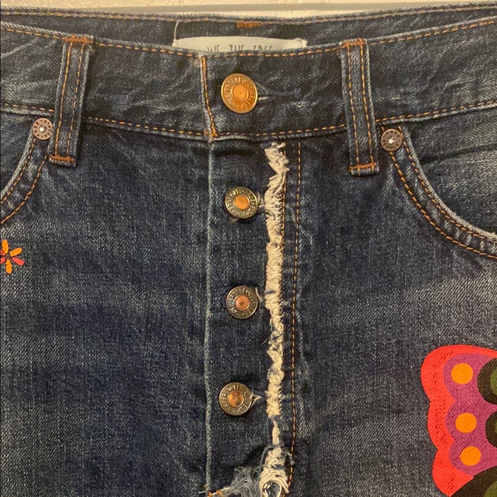 We The Free Dark Blue Jean Shorts with Colorful Painted Butterfly Woman 28 - Picture 4 of 10
